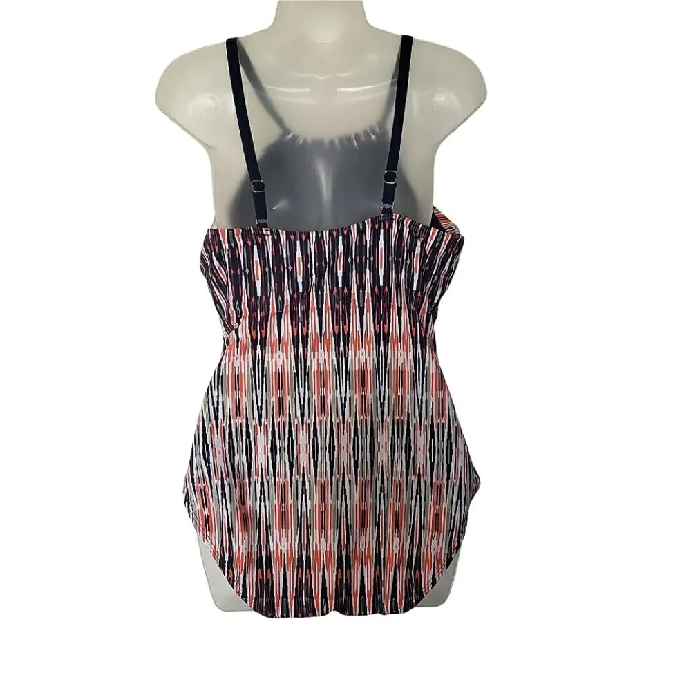 Jones New York One Piece Bathing Suit Size 10 Navy Blue White Coral‎ Swimsuit